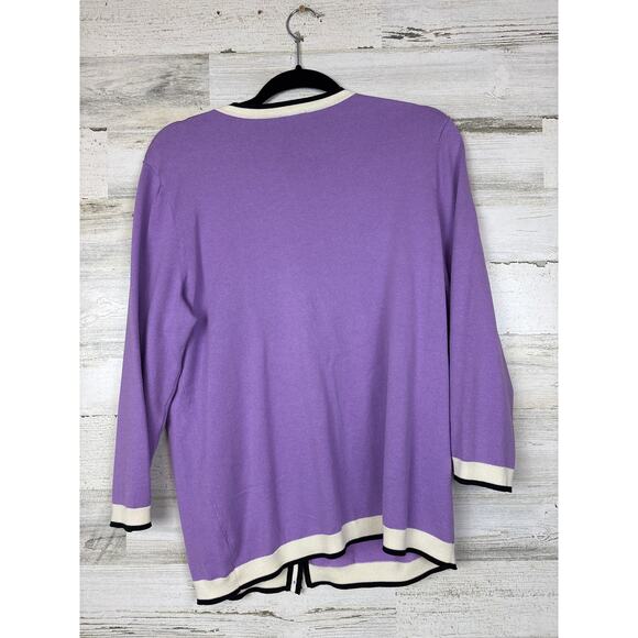 Talbots Women’s L Purple Knit Crew Neck Cardigan Tri-Color Business Sweater - Picture 2 of 5